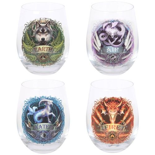 Set of 4 Stemless Glass Set - Elemental By Anne Stokes