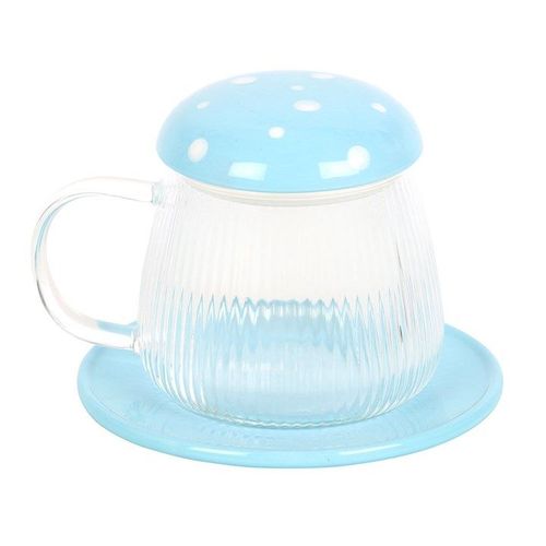 Toadstool Glass Mug & Saucer - Blue