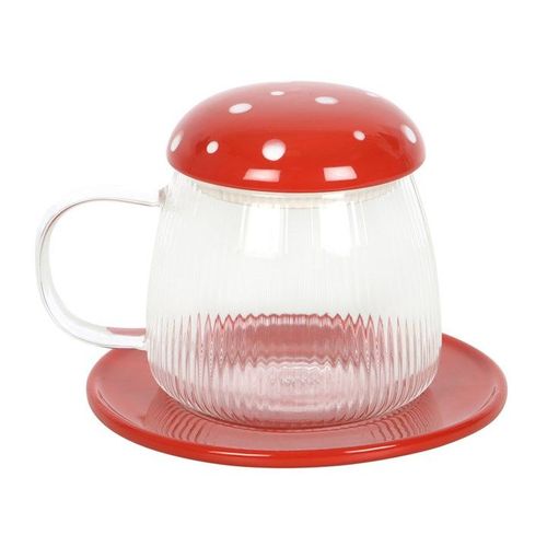 Toadstool Glass Mug & Saucer - Red