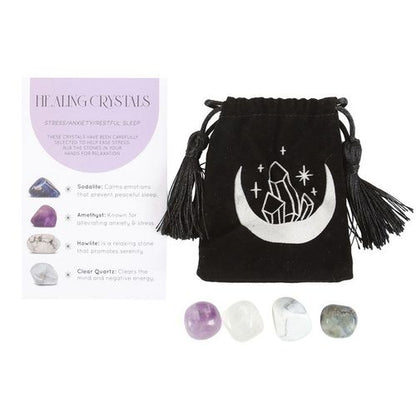 Healing Crystals With Moon Trinket Dish - Stress