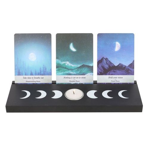 Moon Phase Black Tarot Stand & Tealight Candle Holder