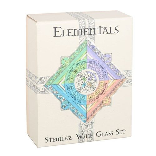 Set of 4 Stemless Glass Set - Elemental By Anne Stokes