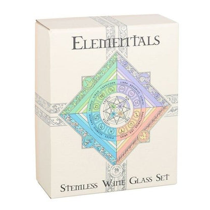 Set of 4 Stemless Glass Set - Elemental By Anne Stokes